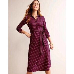 Boden Laura Midi Shirt Dress Size 10R Abstract Diamond Pink Jersey Belted Preppy